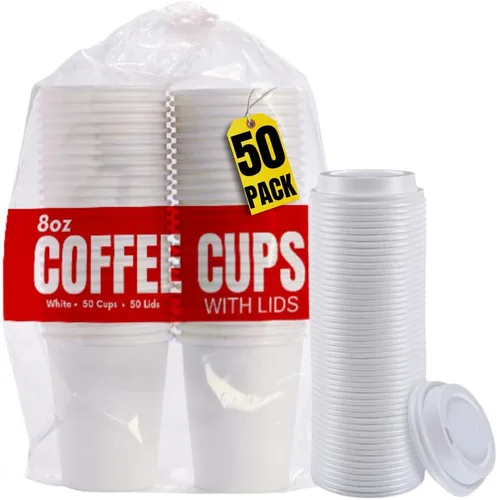 Miniatura 7 de Tazas de café de 8 onzas con tapas desechables de papel para café caliente (50 tazas y 50 tapas)