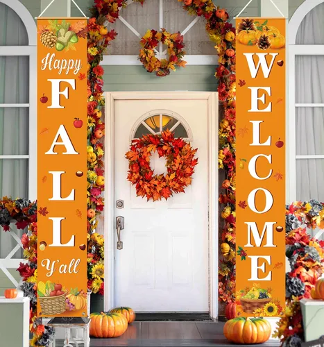 Decoración de otoño para el hogar, feliz otoño, cartel colgante de bienvenida para porche, cosecha de otoño, decoraciones de Acción de Gracias,