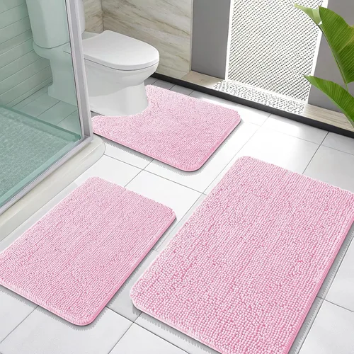 Miniatura 8 de OLANLY Juego de Alfombras de Baño de 3 Piezas, Tapetes de Baño de Chenilla Suave y Absorbente y Alfombra de Contorno en Forma de U para Inodoro