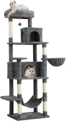 Miniatura 10 de Árbol para gatos, torre para gatos de 81 pulgadas de alto con poste rascador, condominio de felpa para gatos de varios niveles con 2 perchas, 2 Gris