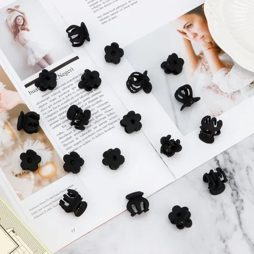 Miniatura 6 de SuPoo Pinzas para el pelo de garra para niñas, 20 piezas de mini flores negras y clips de pulpo para cabello fino y corto, accesorios de peinado 1.1