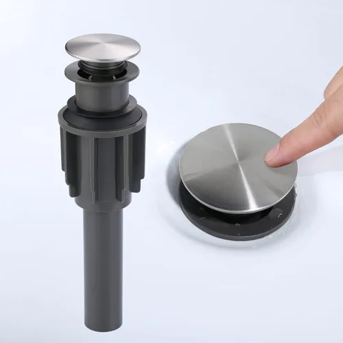 Miniatura 11 de Drenaje de fregadero de baño sin desbordamiento, tapón emergente ARCORA de oro cepillado para fregadero de recipiente con botón de clic