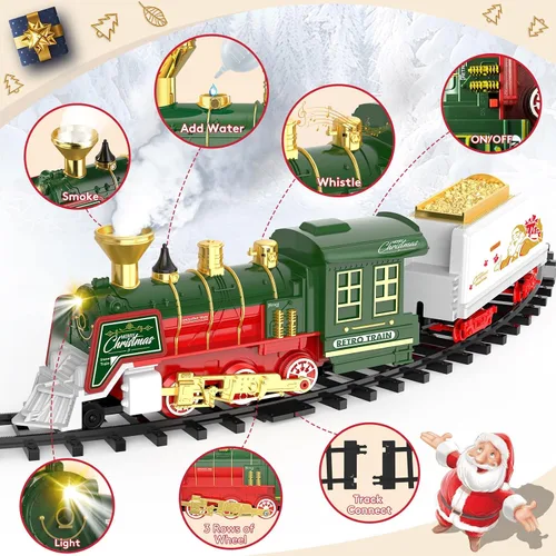 Miniatura 2 de TERRAMUS Juego de tren de Navidad – Juguetes de tren colgante con luz ahumada y sonido para niños y niñas, juego de tren alrededor debajo del árbol