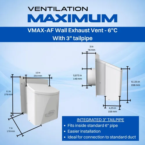 Miniatura 2 de Ventilation Maximum AF6-C - Cubierta de ventilación para secadora de pared exterior de 6 pulgadas, ventilador exterior de baño y entrada y escape
