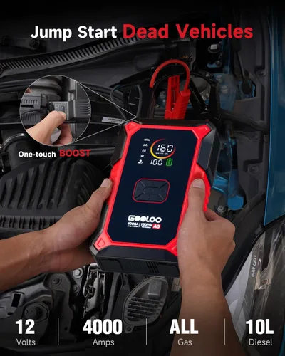 Miniatura 2 de GOOLOO Arrancador de Batería A5 con Compresor de Aire, Arrancador de Batería de Coche de 4000A (Toda Gasolina/10.0L Diésel) con Inflador