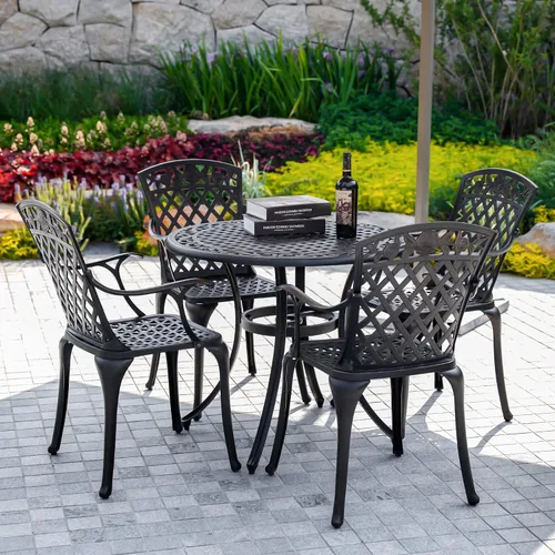 Miniatura 2 de Juego de 2 sillas de patio de aluminio fundido, sillas de comedor al aire libre con respaldo alto, sillas de patio de metal, sillas de bistró