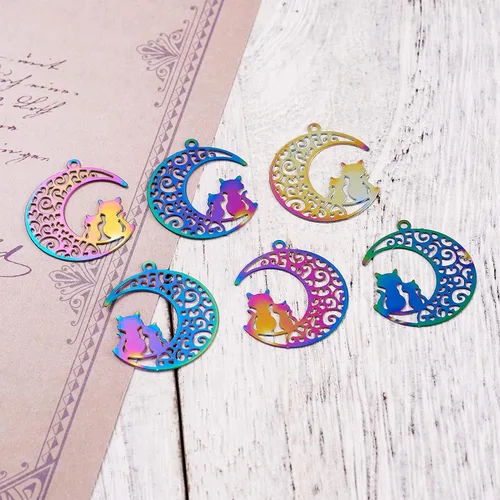 Miniatura 185 de FASHEWELRY 16 dijes de plumas de arco iris de acero inoxidable con alas de filigrana, adornos de metal de 4 colores para hacer joyas, pulseras