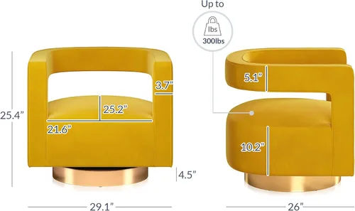 Miniatura 2 de BELLEZE Silla de Acento Giratoria Tipo Barril, Silla Redonda Moderna Tapizada con Brazos Cómoda de Terciopelo con Respaldo Curvado con Base Dorada