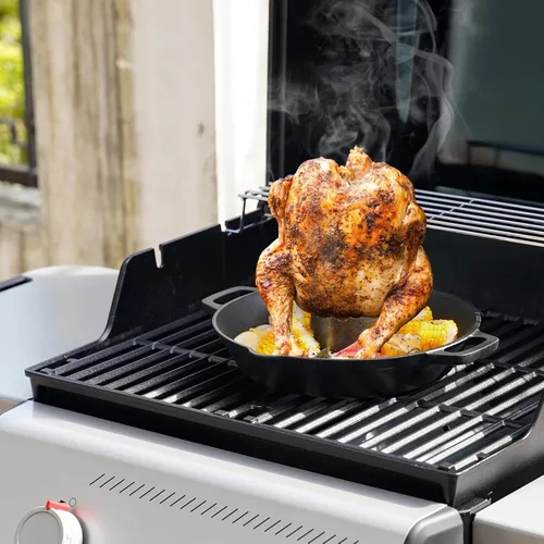 Miniatura 7 de Onlyfire - Asador universal de hierro fundido para pollo, asador de aves de corral pre-sazonado, soporte para cerveza y pavo con bandeja para asar