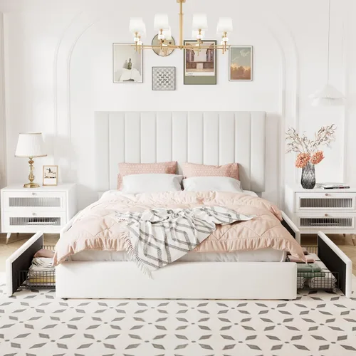 Miniatura 3 de Allewie Base de cama de almacenamiento tamaño completo, cabecera ajustable con canal vertical acolchado, plataforma tapizada de terciopelo con 4