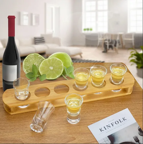 Miniatura 8 de D&Z Vasos de chupito de 1 oz con soporte, juego de vasos de chupito en bandeja de madera de bambú, 6 vasos de chupito de base pesada para whisky