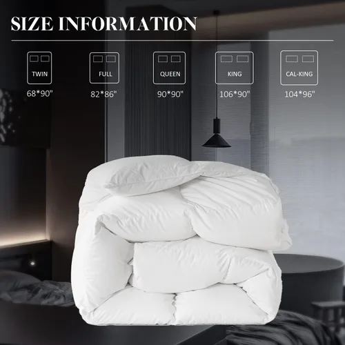 Miniatura 6 de WhatsBedding Edredón blanco de fibra de plumón, edredón de cama de lujo para todas las estaciones, relleno de edredón 100% algodón ultrasuave
