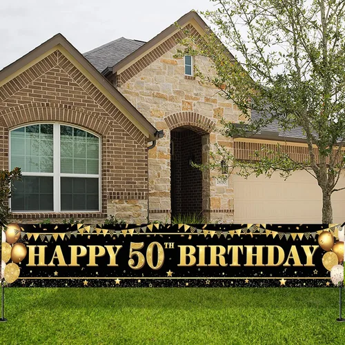 Miniatura 7 de KatchOn, Cartel de feliz cumpleaños 50 extra grande – 120 x 20 pulgadas Decoraciones de cumpleaños 50 para mujeres y hombres Cartel de feliz