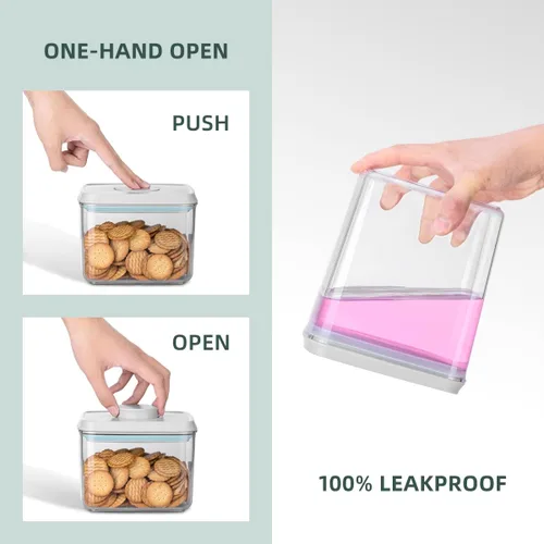 Miniatura 2 de Juego de 8 recipientes herméticos de almacenamiento de alimentos con tapas, recipientes apilables para organización de despensa de cocina, ideal 9