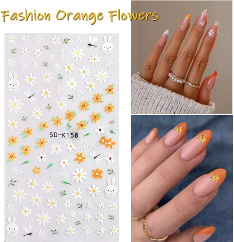 Miniatura 5 de Calcomanías de arte de uñas de flores 5D en relieve, calcomanías de uñas autoadhesivas para primavera y verano, accesorios de flores 3D