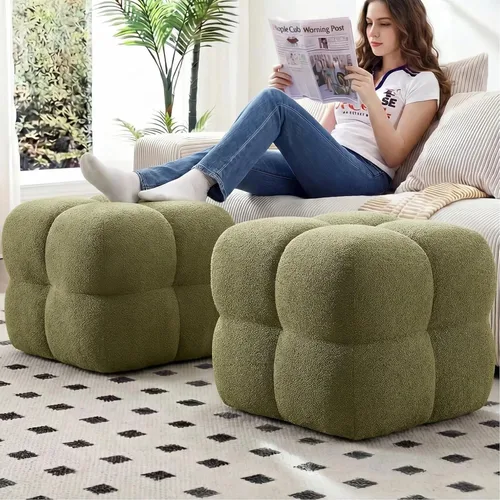 Miniatura 16 de Zesthouse Puf cuadrado otomano, moderna silla de tocador sin respaldo para dormitorio, taburete de lino beige, reposapiés tapizado para sofá, mesa