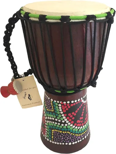 Miniatura 10 de Tambor Djembe – Tambor de mano africano de 16 pulgadas de alto, sonido profesional y calidad, madera de caoba tallada a mano con cabeza de piel