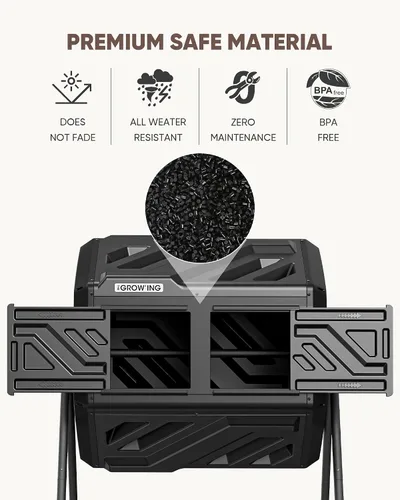 Miniatura 7 de THE GROW'ING Contenedor de compostaje actualizado de 43 galones para exteriores, compostador giratorio de montaje rápido, compostador de doble