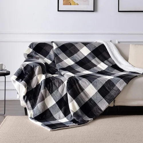 Miniatura 2 de SOCHOW Manta de Sofá de Vellón Sherpa a Cuadros Buffalo, Manta de Ropa de Cama de Doble Cara a Cuadros Súper Suave y Lujosa 60 x 80 pulgadas