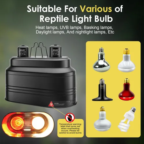 Miniatura 3 de MIXJOY Lámpara de reptil doble, máximo 160 W cada lámpara de calor con interruptores separados, se adapta a luz de reptil/lámpara de calor/luz UVB