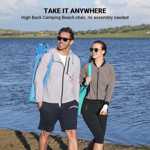 Miniatura 8 de KingCamp Paquete de 2 sillas de playa ligeras y plegables con respaldo alto con soporte para tazas, bolsa de almohada para acampar al aire libre