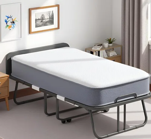 Miniatura 9 de Mjkone Cama plegable con colchón, cama rodante para adultos con cabecero y bolsa antipolvo, cama plegable portátil de 5 pulgadas para huéspedes