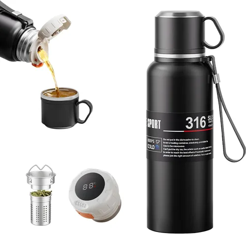 Miniatura 11 de Botella de agua aislada de boca ancha de acero inoxidable a prueba de fugas al vacío de doble pared, vaso de té con infusor, taza, tapa; termos