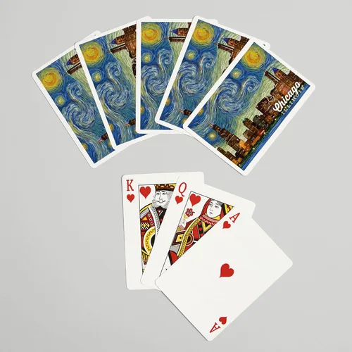 Miniatura 7 de Lantern Press Chicago, Illinois, Noche estrellada (52 cartas de juego, baraja de cartas de tamaño póquer con Jokers)