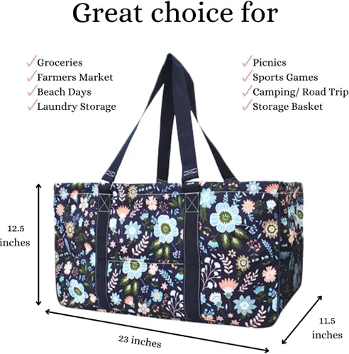 Miniatura 300 de NGIL Bolsa de comestibles reutilizable extra grande plegable de gran tamaño para comestibles, almacenamiento, picnic, playa, Bronco-negro occidental