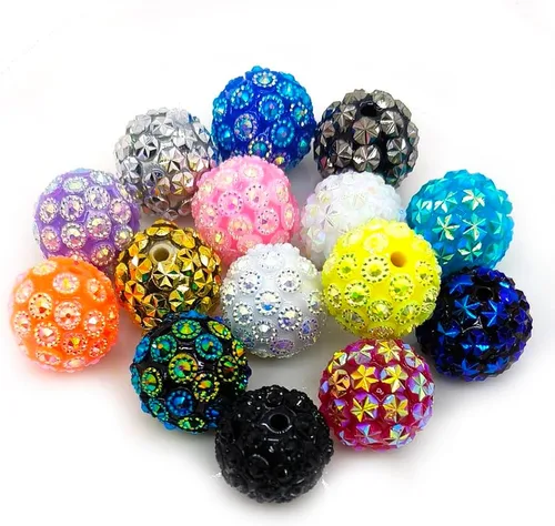 Miniatura 25 de Cuentas de diamantes de imitación de colores redondas espaciadoras para joyería, pulsera, collar, bolígrafo, bolsa, cadena, suministros de 0.630 in