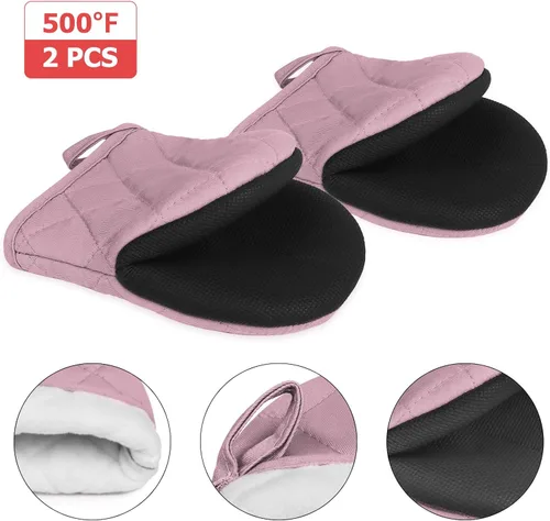 Miniatura 3 de 1 par de manoplas cortas para horno, de silicona resistentes al calor, para cocina, 500 grados, superficies de agarre antideslizantes y guantes