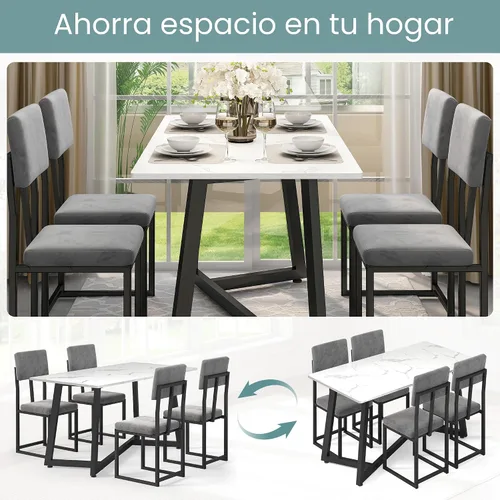 Miniatura 7 de HUGROVE Juego de comedor de 5 piezas, juego de mesa de comedor de mármol sintético de 47.24 pulgadas para 4, moderno y minimalista juego de cocina