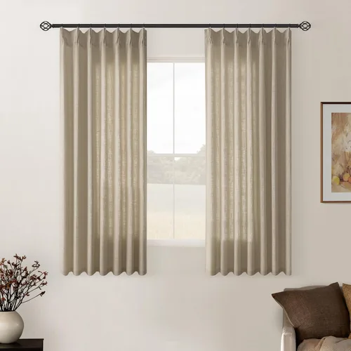 Miniatura 175 de Cortinas de lino natural con pliegues fruncidos de 120 pulgadas de largo para sala de estar, cortinas plisadas con ganchos y lengüeta trasera