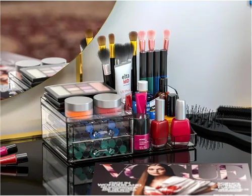 Miniatura 5 de Organizador de maquillaje pequeño de acrílico con cajones, organizador de cuidado de la piel transparente para tocador, cómoda, encimera de baño