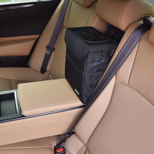 Miniatura 2 de SIBOFUEGO Bonito bote de basura para automóvil con tapa, contenedor de basura plegable multiusos para automóvil, organizador a prueba de fugas, bote