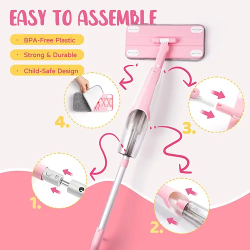 Miniatura 4 de Juego de juguetes de limpieza para niños, mini trapeador de aerosol rosa, juguetes Montessori, herramienta de limpieza para niños pequeños