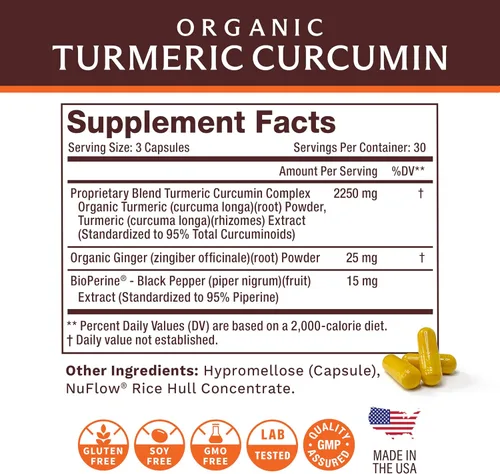 Miniatura 6 de Life's Fortune Curcumina de cúrcuma orgánica con pimienta negra y jengibre, absorción mejorada, suplemento extra fuerte, apoyo articular e