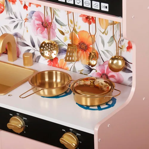 Miniatura 5 de TOUCH US Juego de Cocina de Madera para Niños con Luz, Juego de Cocina de Juguete de Pretensión para Niños, Fregadero Juguete Horno con Microondas