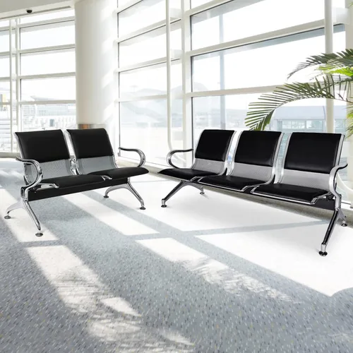 Miniatura 8 de Silla de sala de espera de 2 asientos, silla de recepción de oficina con piel sintética, bancos de recepción de aeropuerto para banco, salón
