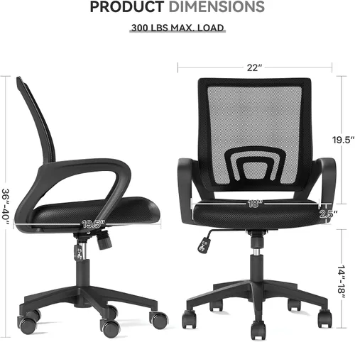 Miniatura 3 de Silla de oficina ergonómica, silla de escritorio de malla con respaldo medio, silla de computadora, color negro Soporte lumbar, modo oscilante