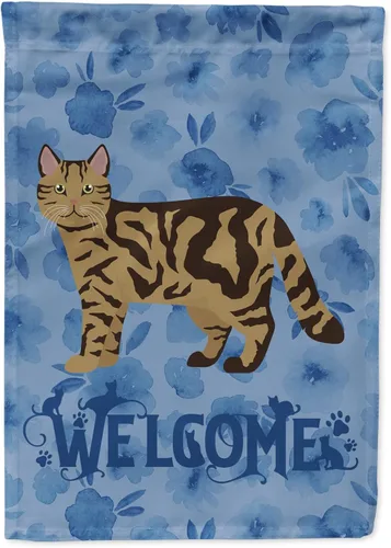 Miniatura 367 de Caroline's Treasures CK4813CHF - Bandera de bienvenida con gato abisinio azul, manga grande, para porche, para colgar en la pared, poliéster