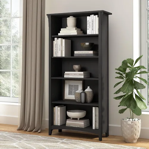 Miniatura 2 de Bush Furniture Salinas - Estantería alta de 5 niveles en acabado negro vintage, estantería alta, estantería grande para sala de estar, oficina