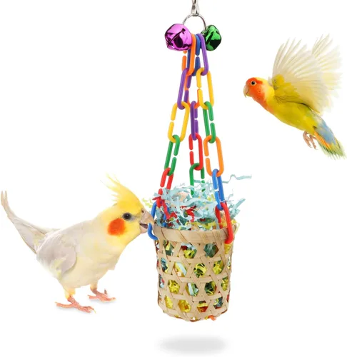 Wontee Juguetes para pájaros coloridos trituradores arrugados juguetes de forrajeo, bola de sol natural para loros, cacatúas, conures, periquitos,