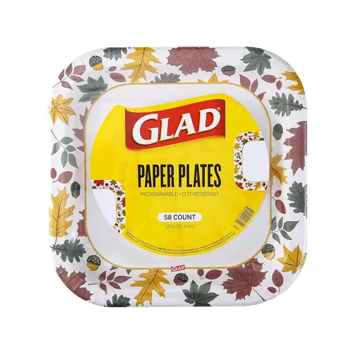 Miniatura 7 de Glad - Platos desechables cuadrados de papel, patrón de follaje otoñal - Platos decorativos fuertes, resistentes, a prueba de remojo y aptos