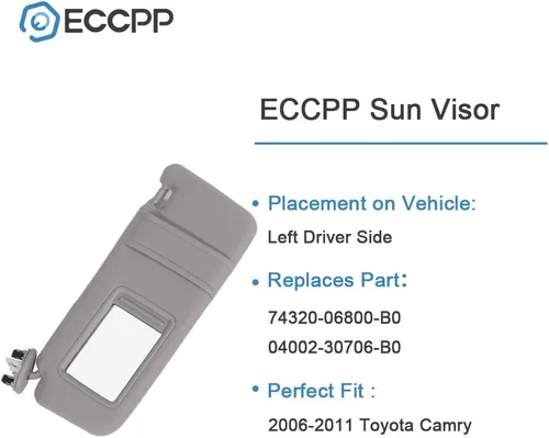 Miniatura 6 de ECCPP Parasol gris para el lado izquierdo del conductor para Toyota Camry Sedan de 4 puertas con luz de tocador para Toyota Camry Sedan de 4 puertas