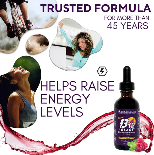 Miniatura 3 de Bricker Labs B12 Blast Metilcobalamina 1000mcg, vitaminas energéticas líquidas sublinguales de gran sabor - Vitaminas B12 veganas, energía sostenida