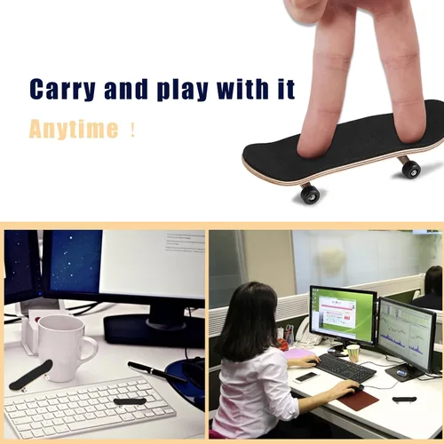 Miniatura 3 de Patineta de dedo de madera, rueda de rodamiento de stent, juguete novedoso para reducir la presión, regalos para niños (negro)