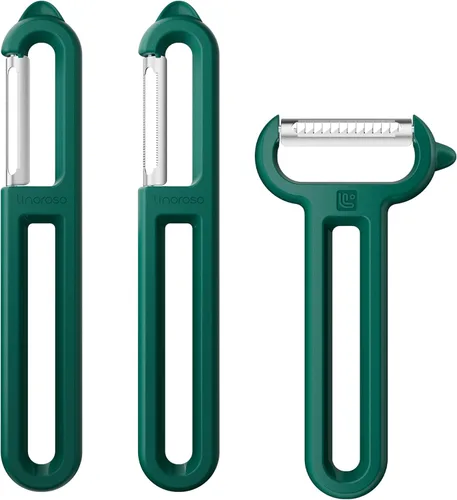 Linoroso Juego de 3 peladores de verduras con pelador recto, pelador dentado y pelador en Y juliana, apto para lavavajillas, pelador de frutas Verde