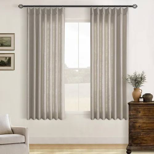 Miniatura 94 de Cortinas de lino natural con pliegues fruncidos de 120 pulgadas de largo para sala de estar, cortinas plisadas con ganchos y lengüeta trasera