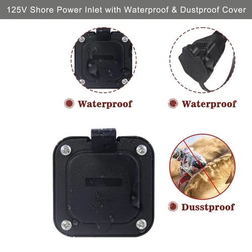 Miniatura 7 de Enchufe de Puerto de CA de 15A - Toma de Entrada de Alimentación de 125V con Cable de Extensión Triple de 18 Pulgadas, Enchufe NEMA 5-15 con Brida